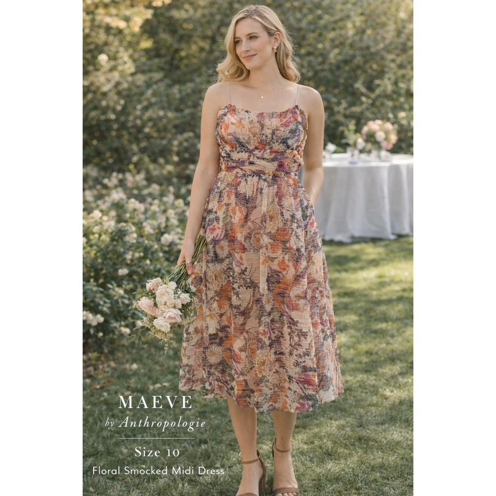 Maeve Anthropologie Floral‎ Mesh Midi Dress Women's Size 10 Blush Pink